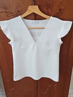 Mango White V-Neck Shirt